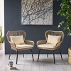 Woven Rope Club Chairs Set Of 2,Outdoor Fabric Upholstered Seat Armrests Chair,Beachy Rope Low Armrests Chair With Metal Frame-Coolbibila - 2 of 4