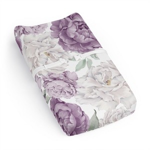 Sweet Jojo Designs Girl Changing Pad Sheet Peony Floral Garden Lavender Purple and Ivory - 1 of 4