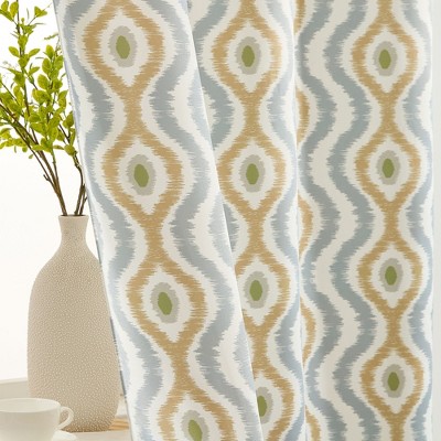 HLC.ME Tanner Ogee Ikatt Damask Patterned Window Grommet Curtains Bedroom - Light Reducing Darkening Window Panels, Set of 2