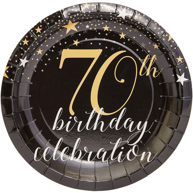 Blue Panda 80-Count 70Th Birthday Celebration Disposable Paper Plates 7 inches Black Party Supplies, 3 of 6