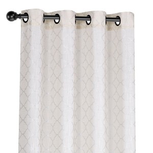 Kate Aurora 2 Piece Silver Sparkly Semi Sheer Trellis Quatrefoil Grommet Top Window Curtain Panels - 84 in. Long - 1 of 4