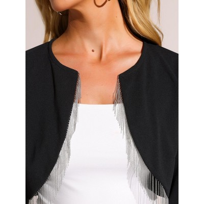 INSPIRE CHIC Women's Long Sleeve Fringed Trim Blazer Black Small — фото 5