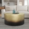 Royal Hampton Round Drum Shape Coffee Table, Antique Brass Ombre, 34.5 Inch, Black and Gold - 2 of 4