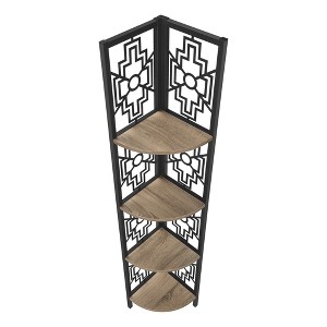 Vynxaria 62"h 4 - Tier Corner Transitional Bookshelf in Brown and Black - 1 of 4