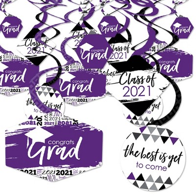 Big Dot of Happiness Purple Grad - Best is Yet to Come - 2021 Purple Graduation Party Hanging Decor - Party Decoration Swirls - Set of 40