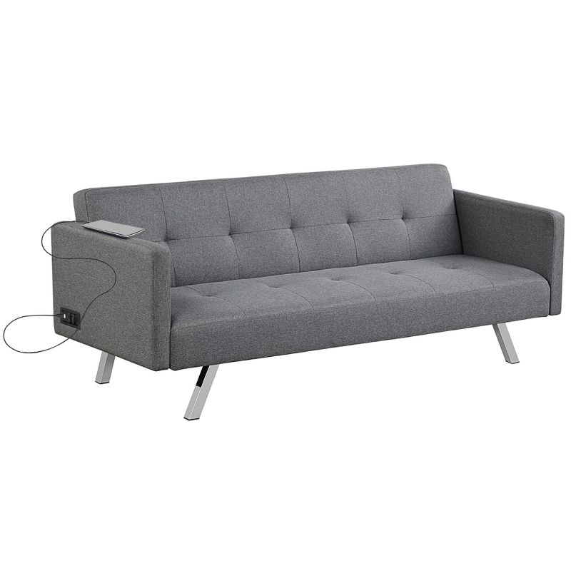 Costway Convertible Futon Sofa Bed Folding Recliner w/USB Ports&Power Strip Grey\Blue, 1 of 11