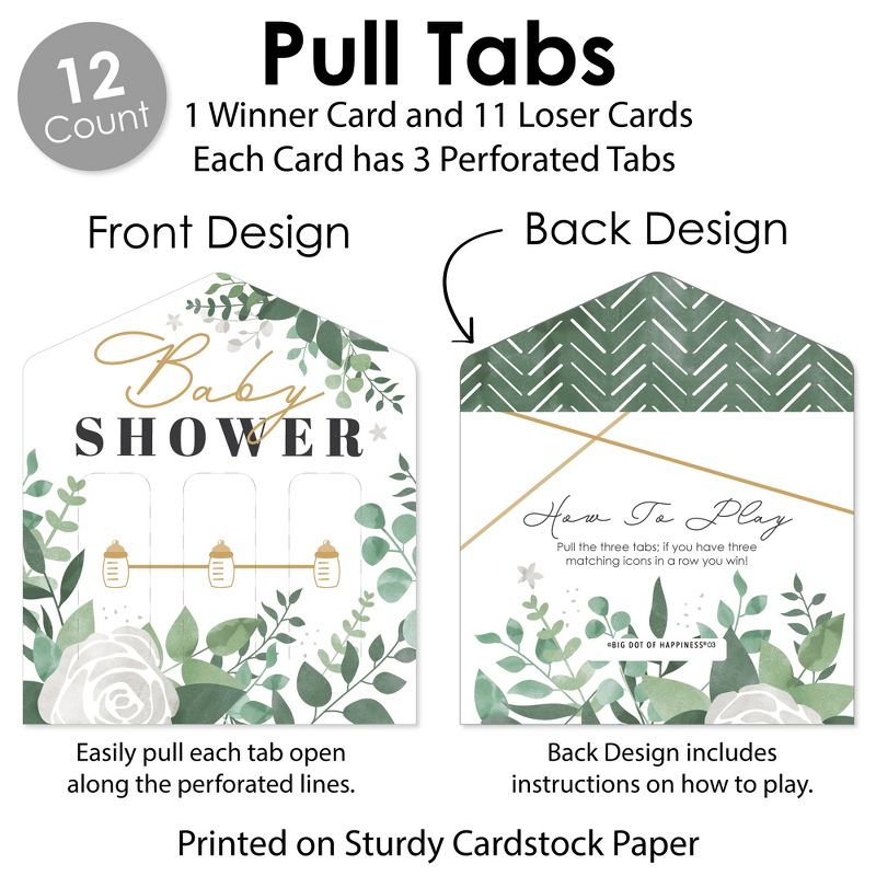 Big Dot of Happiness Boho Botanical Baby - Greenery Baby Shower Game Pickle Cards - Pull Tabs 3-in-a-Row - Set of 12, 5 of 7