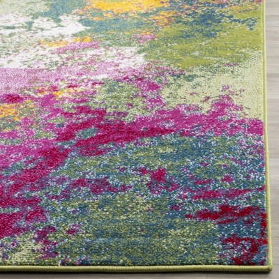 Abstract Euphoria Round Synthetic Rug in Green/Fuchsia - 59"