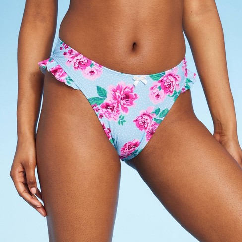 Women's Extra High Leg Extra Cheeky Ruffle Bikini Bottom - Wild Fable™ Blue  Floral Print Xl : Target