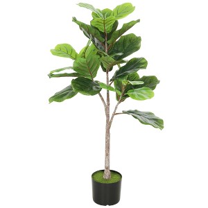 Gulches Three Point Five Eight Feet Artificial Fiddle Leaf Fig Tree Potted Flocked Soil Lifelike Home Office Decor No Assembly Zero Maintenance - 1 of 4