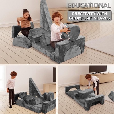 Gray Modular Kids Play Couch with Washable Cushions
