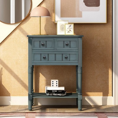 LOVMOR Narrow Console Table with Three Storage Drawers and Bottom Shelf for Living Room