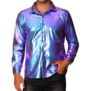 Lars Amadeus Men's Button Down Regular Fit Shiny Party Metallic Shirts - 1 of 4