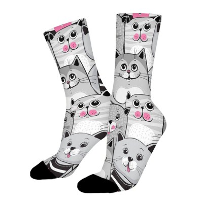 Funny Cat Women Printed Crew Socks Funny Funky Socks Soft Polyester Novelty Gifts for Artists Men