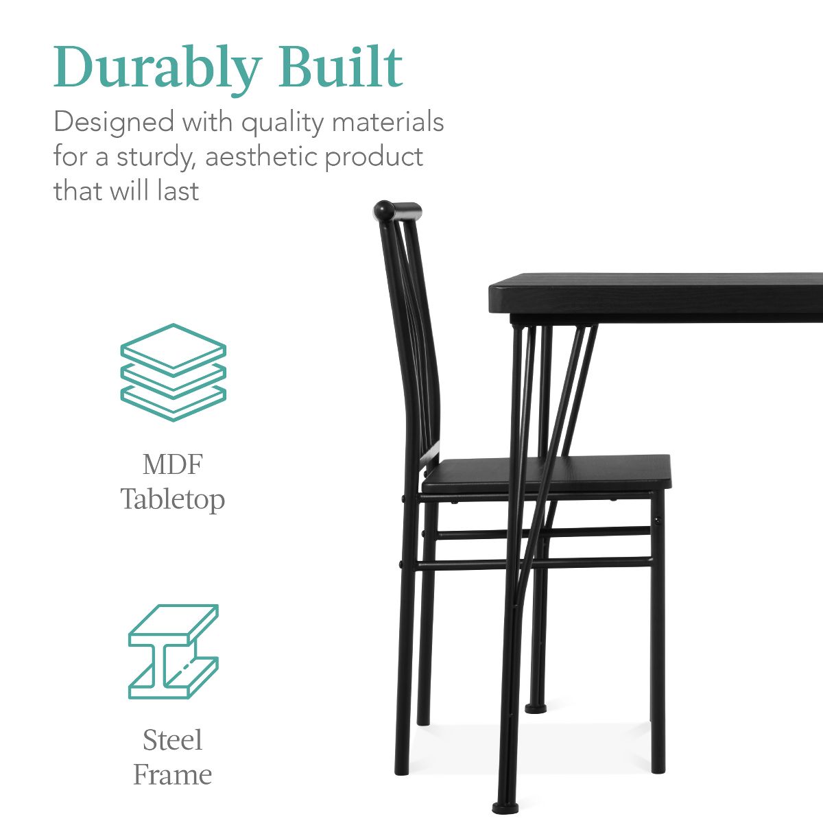Best Choice Products 5-Piece Indoor Modern Metal Wood Rectangular Dining Table Furniture Set w/ 4 Chairs - Brown - thumbnail 4