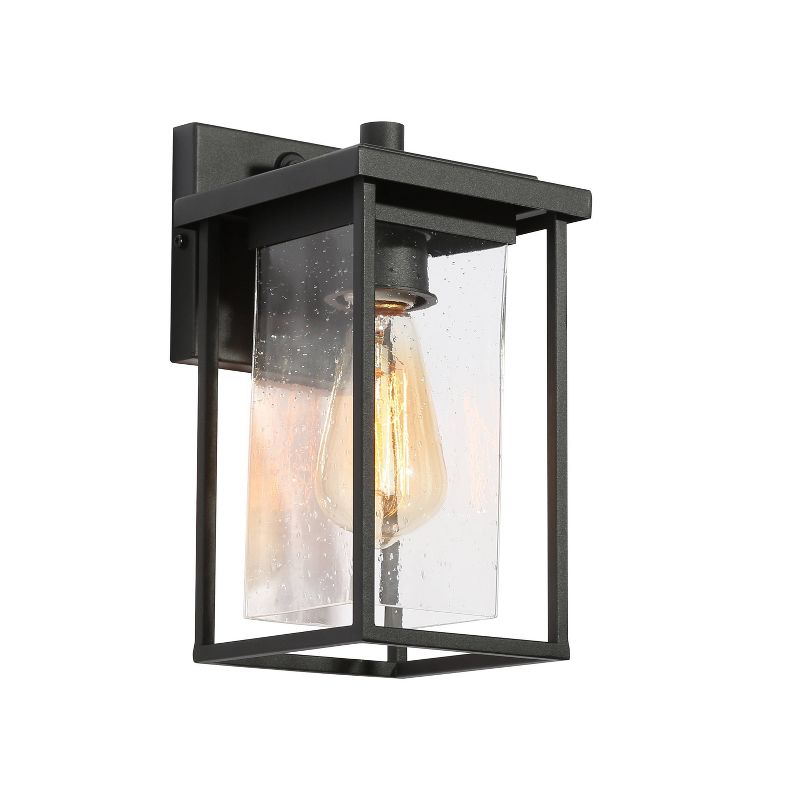 10&#34; Metal/Seeded Glass Square Modern Outdoor Wall Light Black - LNC, 1 of 10