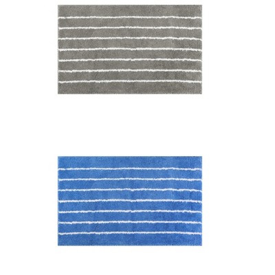 Unique Bargains 2 Pcs Striped Pattern Soft Absorbent Non-Slip Bath mats for Bathroom Floor