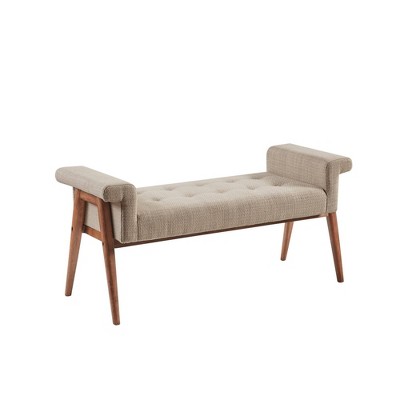 Chic Transitional Tan Upholstered Bedroom Bench with Storage