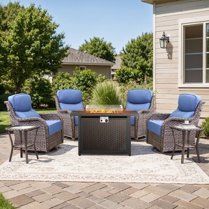 High Back Outdoor Furniture with 6-inch Extra Thick Cushions, Patio Furniture Set with Fire Pit Table & Swivel Chairs - 1 of 4