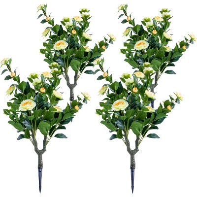 Set of 2 Artificial Topiary Ball Trees with Metal Stakes, 21.6" UV-Resistant PE Fake Plants with Begonia Flowers for Indoor/Outdoor Decor