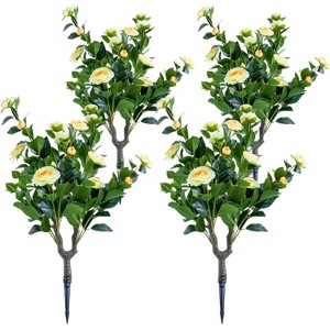 Set of 2 Artificial Topiary Ball Trees with Metal Stakes, 21.6" UV-Resistant PE Fake Plants with Begonia Flowers for Indoor/Outdoor Decor - 1 of 4