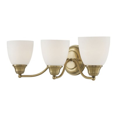 Antique Brass 3-Light Vanity with Opal Glass Shades