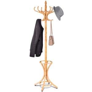 Tangkula Wood Standing Hat Coat Rack Jacket Bag Hanger Tree 12 Hooks Umbrella Stand - 1 of 4