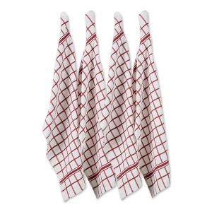 Design Imports  Terry Windowpane Dishtowel Set 4 Piece, 16X26", Barn Red - 1 of 4