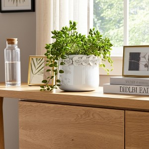 Decorative Flower Pot for Home Decor - Ceramic Indoor or Outdoor Planter with Sculpted Floral Rim - Perfect for Garden, Patio, or Room Decor - 1 of 4