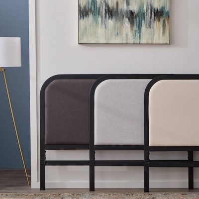 Black Metal Bed Frame with Rounded Upholstered Headboard