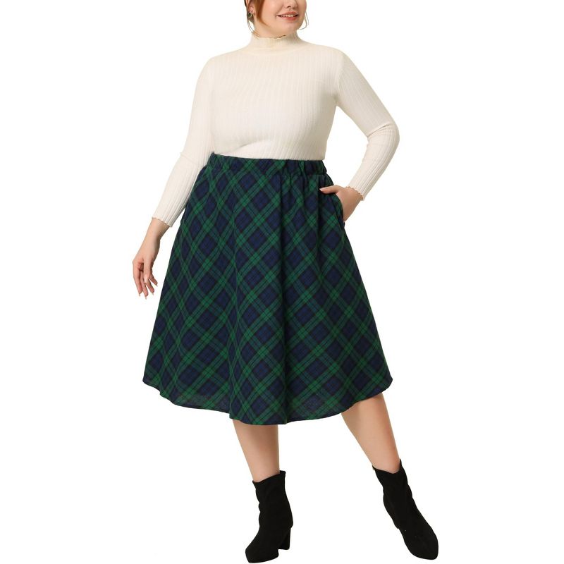 Agnes Orinda Women's Plus Size Velvet Plaid Elastic Waist Flare Fall A Line Skirts, 2 of 6