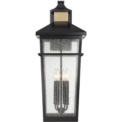 Kingsley Matte Black and Brass 4-Light Outdoor Wall Lantern