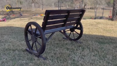 Charcoal Gray Fir Wood Wagon Wheel Outdoor Bench