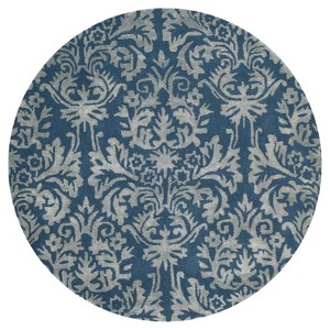Navy/Gray Leaf Tufted Round Area Rug 5
