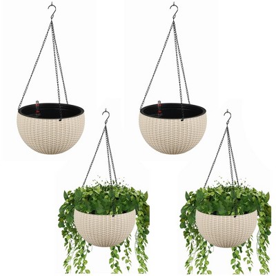Aoodor 4 pack Self-Watering Hanging Planters, 10 Inch Dual-pots Design Hanging Baskets with Water Level Indicator