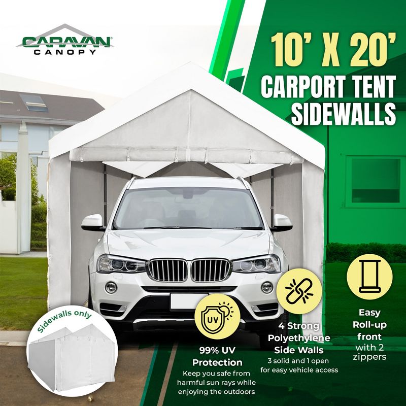 Caravan Canopy Domain Car Port Tent Sidewalls w/ Straps, White (Sidewalls Only), 3 of 8
