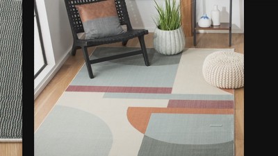 Ivory and Blue Abstract Square Synthetic Area Rug