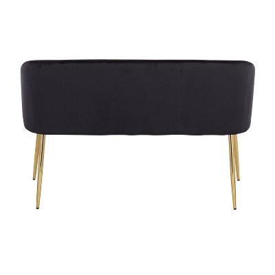 46" Black Velvet and Gold Steel Glam Bench