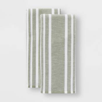 2pk Stripe Dual Sided Terry Kitchen Towel Green - Threshold™