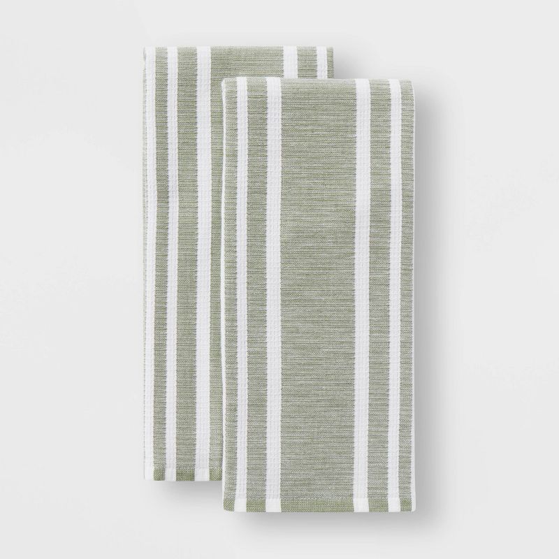 2pk Stripe Dual Sided Terry Kitchen Towel Green - Threshold&#8482;, 1 of 5