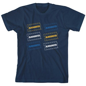 Blockbuster Six Logos Junior's Navy Blue Short Sleeve Tee Shirt - 1 of 3