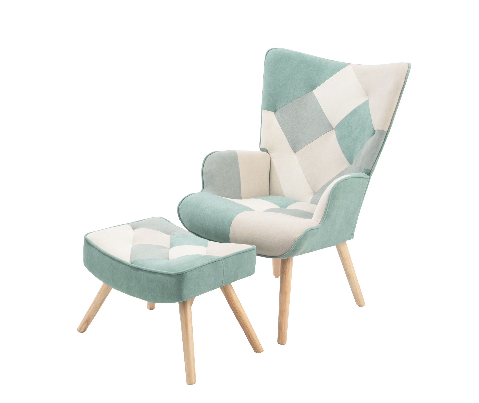 TiramisuBest Mid-Century Modern Fabric Accent Chair with Ottoman, Adjustable Backrest, Comfy Lounge Chair for Living & Bedroom,Blue
