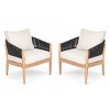 Acacia Wood Outdoor Club Chairs with Rope Backrest & Fade Resistant Cushion, Set of 2 Patio Lounge Armchair-3irtyhousy - 3 of 4