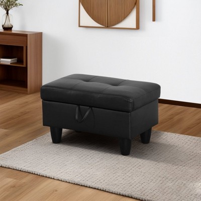 DOMETOUR Modern Faux Leather Ottoman Upholstered Accent Bench for Living Room, Bedroom & Entryway Black