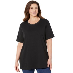 Catherines Women's Plus Size Suprema Crochet Trim Scoopneck - 1 of 4