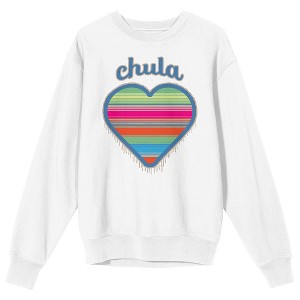 Chula Mexican Woven Heart Sarape Adult White Crew Neck Sweatshirt - 1 of 3