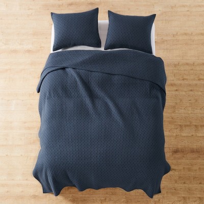 Navy Cotton Full Reversible Quilt Set
