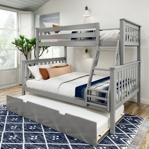 Plank+Beam Solid Wood Twin over Full Bunk Bed with Storage Trundle for Adults/Kids - 1 of 4