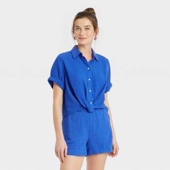 Women's Short Sleeve Collared Twist-Front Button-Down Shirt - Universal Thread™