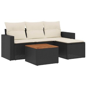 vidaXL 5 Piece Patio Sofa Set with Cushions Black Poly Rattan - Black and Cream - 1 of 4
